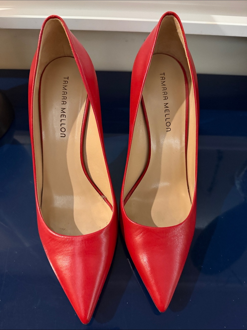 Tamara Mellon Crimson Pointed-Toe Leather Pumps